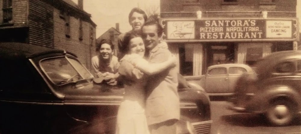 Vintage Santora's family photo outside the original location